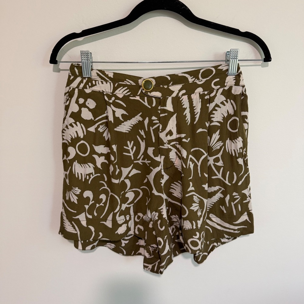 Ottotredici by Anthropologie Olive Green Abstract Print Viscose Shorts XS